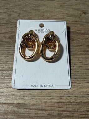 Fashion Jewelry Gold Double Hoop Link Earrings